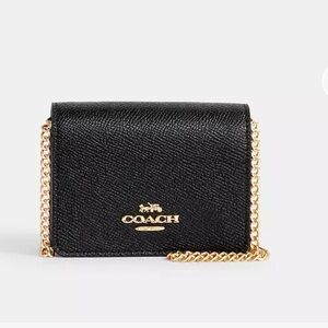 Coach Black Mini wallet with Gold Chain nwt